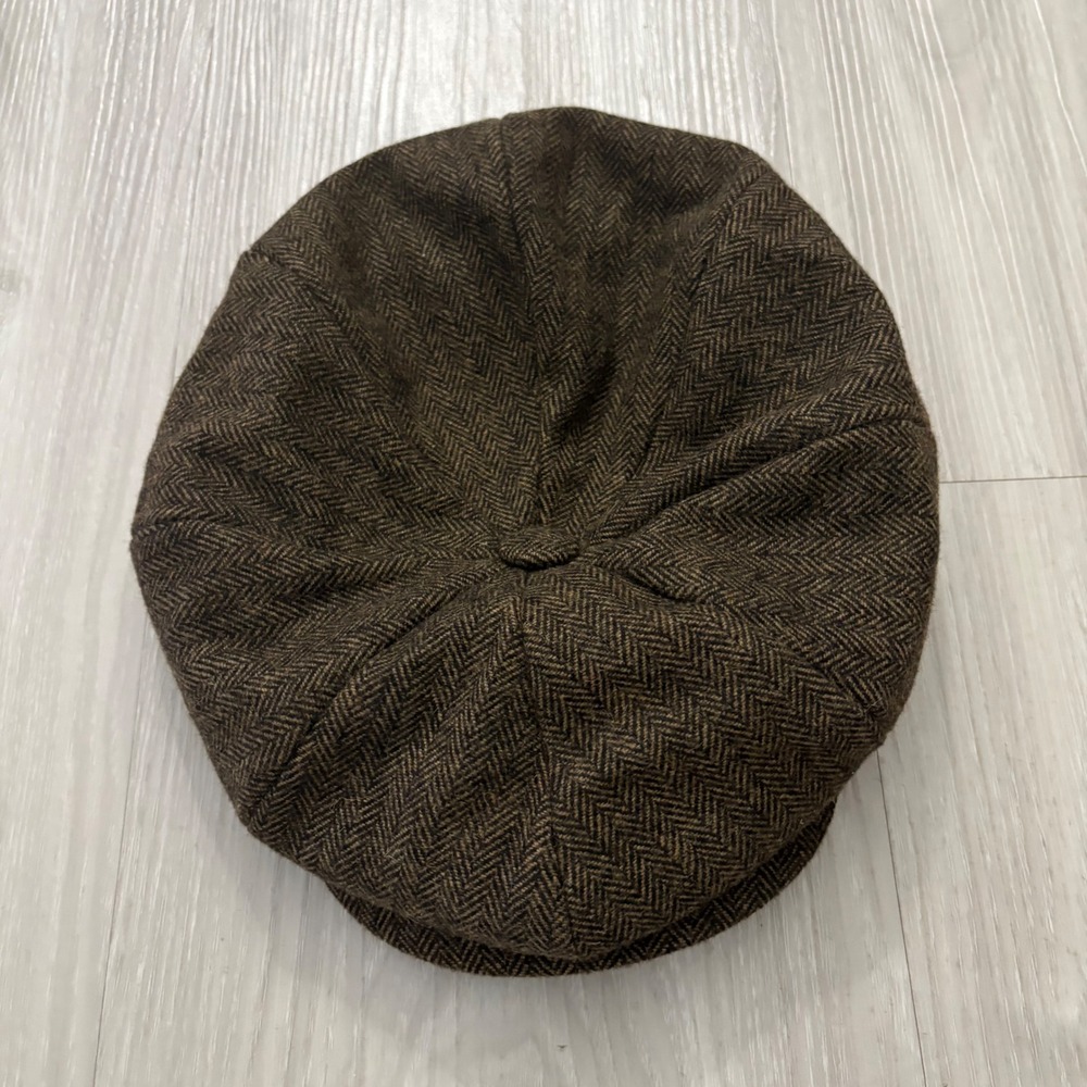Botvela Flat Hat Brown Herringbone Newsboy Cap Wool Blend Flat Hat Mens Large